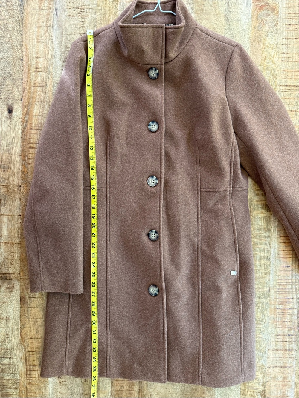 Calvin Klein Camel Brown Wool Blend Stand Collar Mid Length Coat NWOT Sz Large - Picture 5 of 15